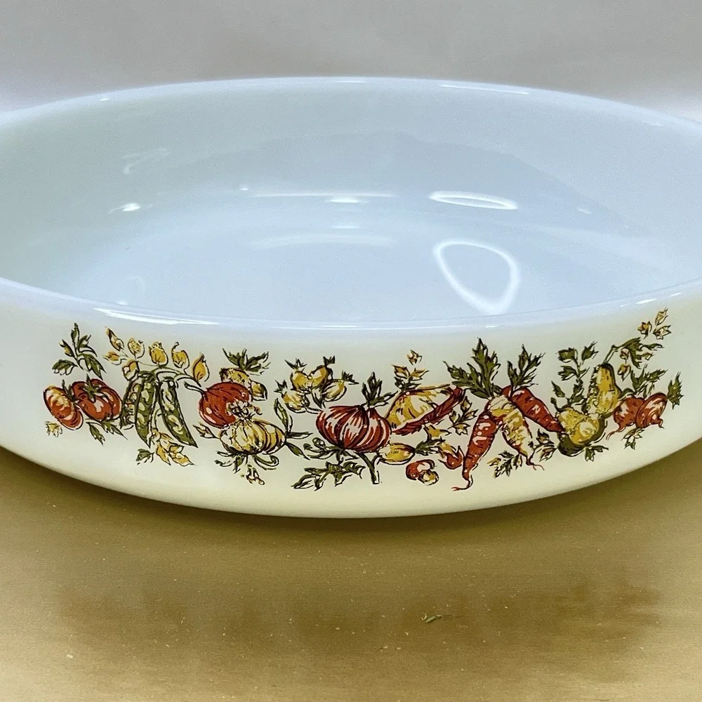 Vintage Anchor Hocking Fire King Harvest Vegetable 9 Inch Casserole NOS USA